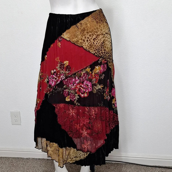 Koret Velvet Whimsy Goth Animal Print Floral Romantic Goth Maxi Witchy Skirt S/P - Picture 6 of 13
